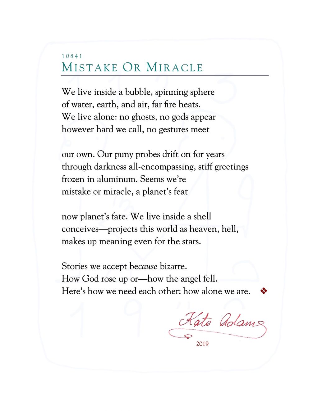 PDF of poem “Mistake Or Miracle“
bubble, puny probes, aluminum, bizarre