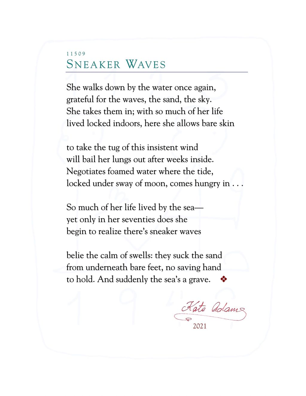 PDF of poem "Sneaker Waves"
grave, tide, hungry, seventies