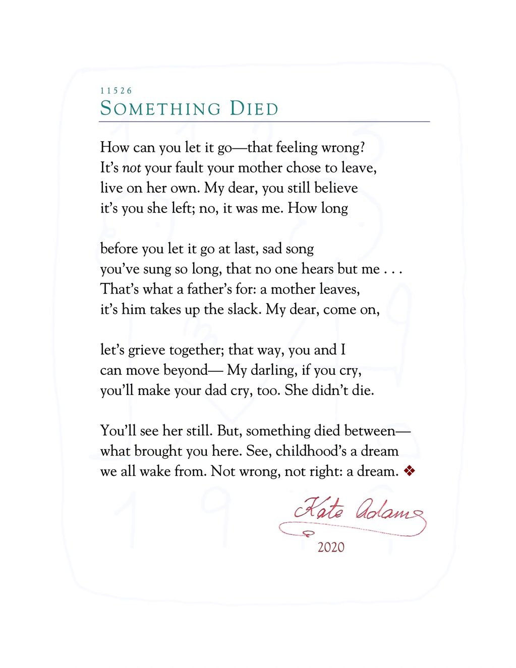 PDF of poem SOMETHING DIED
feeling wrong, childhood, a dream we all wake from