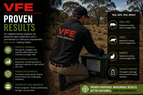 Person handling bait in the field for pest control by VFE.
