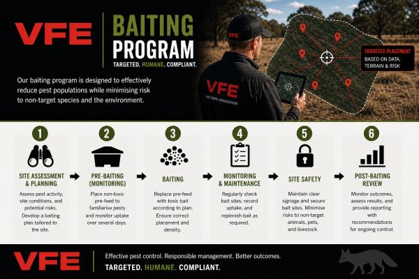 VFE baiting program steps for targeted pest control.