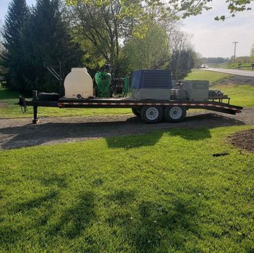 Dustless media blasting trailer that we use daily!