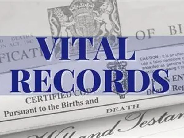 Vital records documents including birth and death certificates.