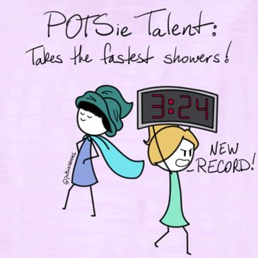 An image of two stick-figure girls that says "POTSie talent: Takes the fastest showers!"