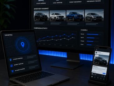 Digital marketing analytics displayed on multiple devices.