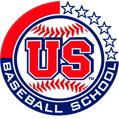 US Baseball School logo with stars and baseball stitching.