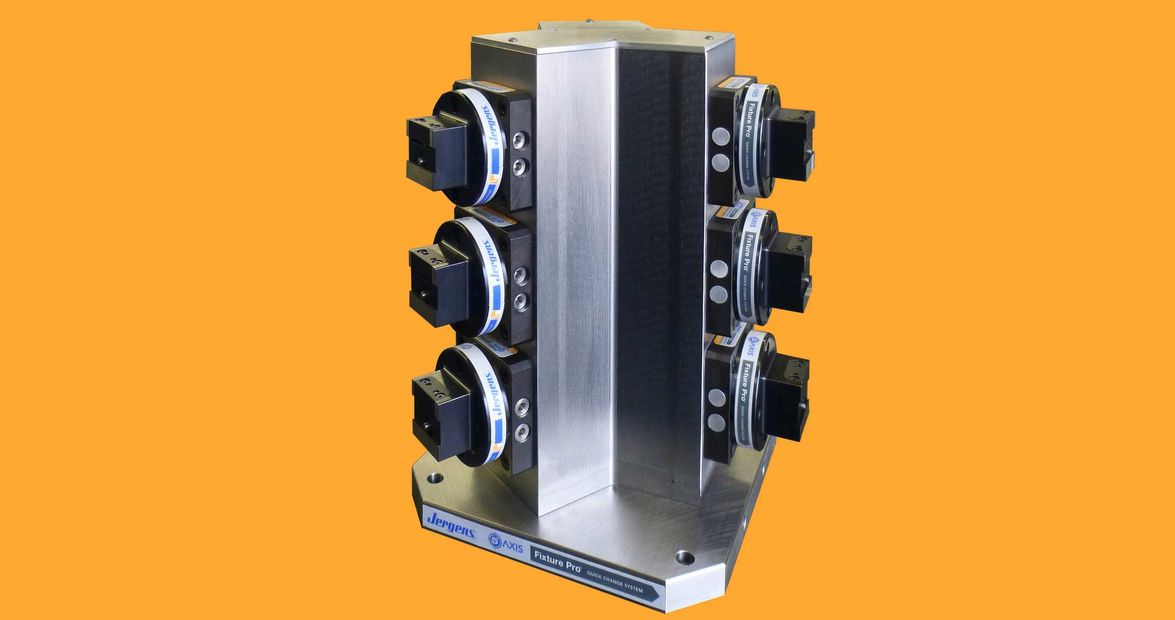 3 Sided Tooling Column With Drop-&-Lock Pallets and Dovetail Vises