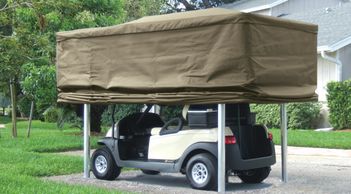 golf cart / lsv/ side by side underneath a touchless cover ground mounted
