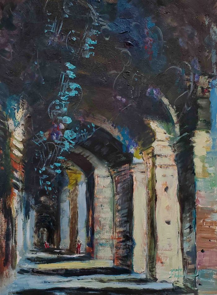Beams of Lights through corridor of the Colosseum.