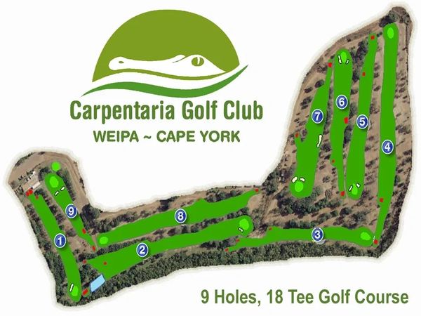 Map of Carpentaria Golf Club's 9-hole, 18-tee course in Weipa, Cape York.