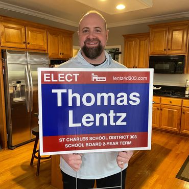 Thomas Lentz with his first yard sign