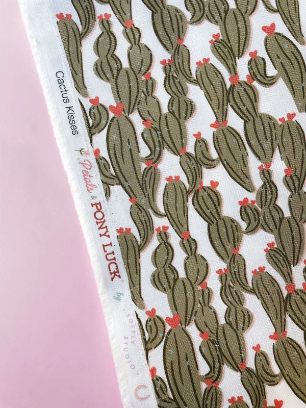 Cactus print fabric with pink heart accents from Pony Luck collection.
