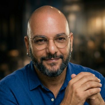 Man with glasses and beard smiling.