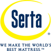 Serta logo with yellow crescent and slogan about world's best mattress.