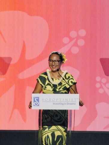 Woman speaking at a Soroptimist event.