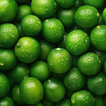 Fresh green limes with water droplets.