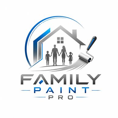 Logo of Family Paint Pro with a house and family silhouette and paint roller.
