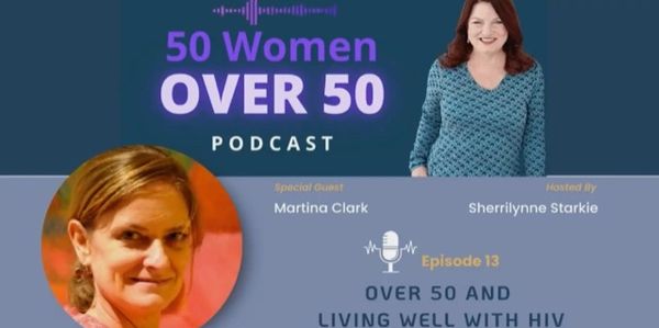 Logo for 50 Women Over 50 Podcast featuring Ep 13 with Martina Clark