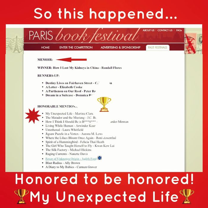My Unexpected Life wins an Honorable Mention from the Paris Book Awards