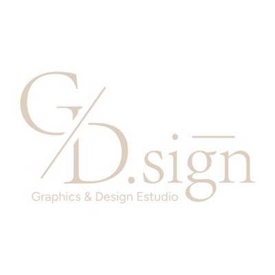 Logo for Graphics & Design Estudio featuring elegant beige typography on a black background