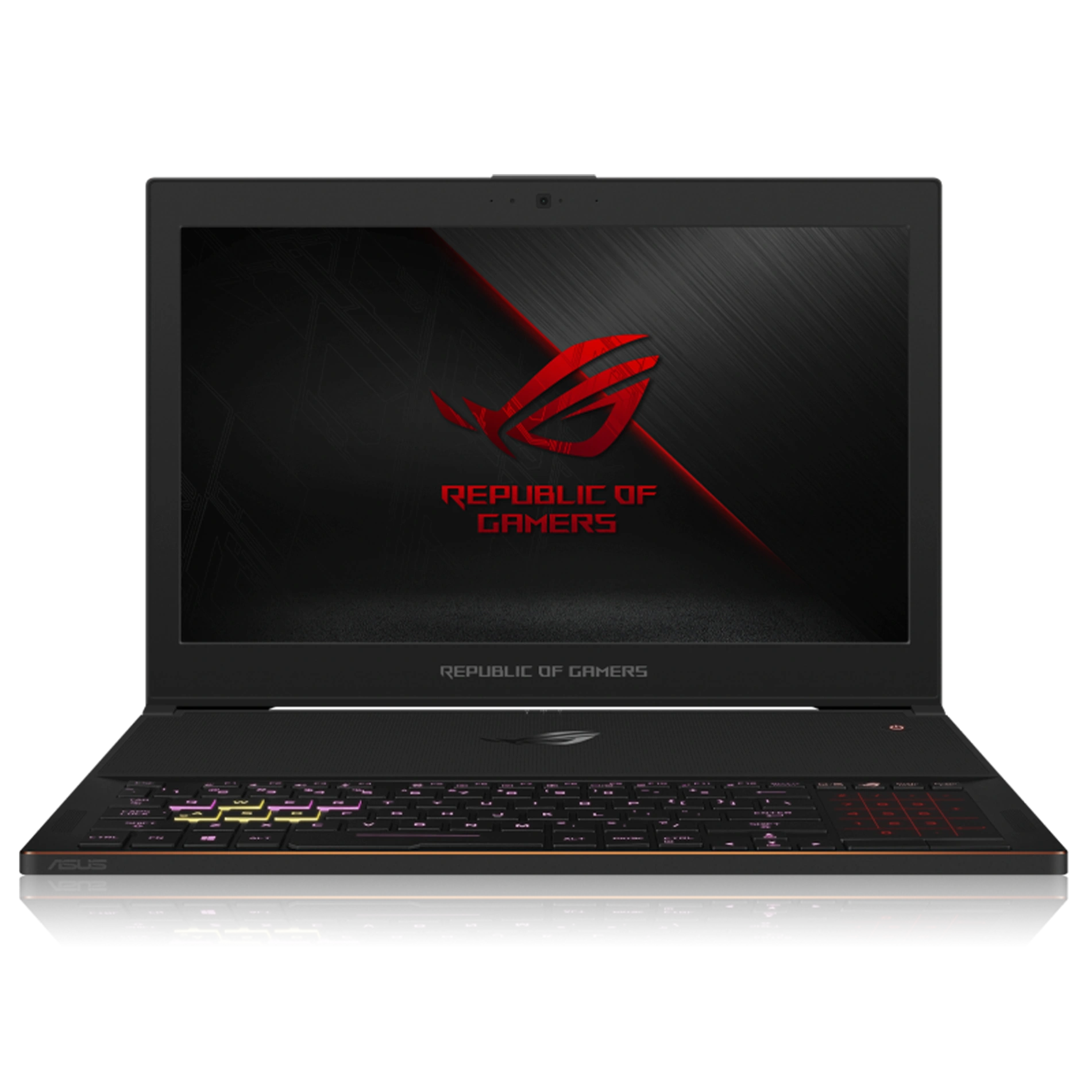 ASUS ROG Zephyrus VR Ready Laptop with republic of gamers logo on the screen