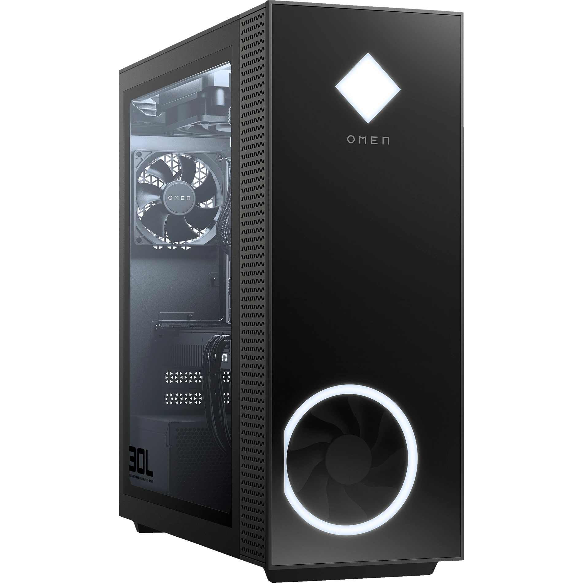 OMEN 30L VR Ready Gaming Desktop front view with Omen logo