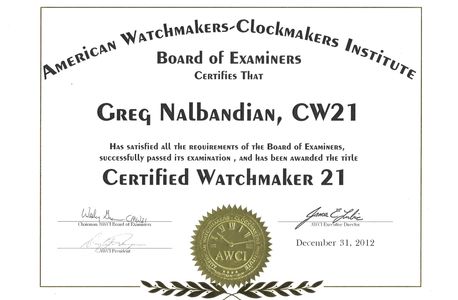 Greg Nalbandian Certified Watchmaker CW21