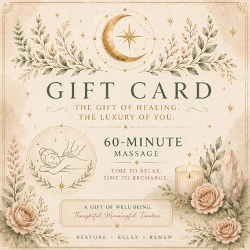 Elegant gift card for a 60-minute massage with healing and relaxation.