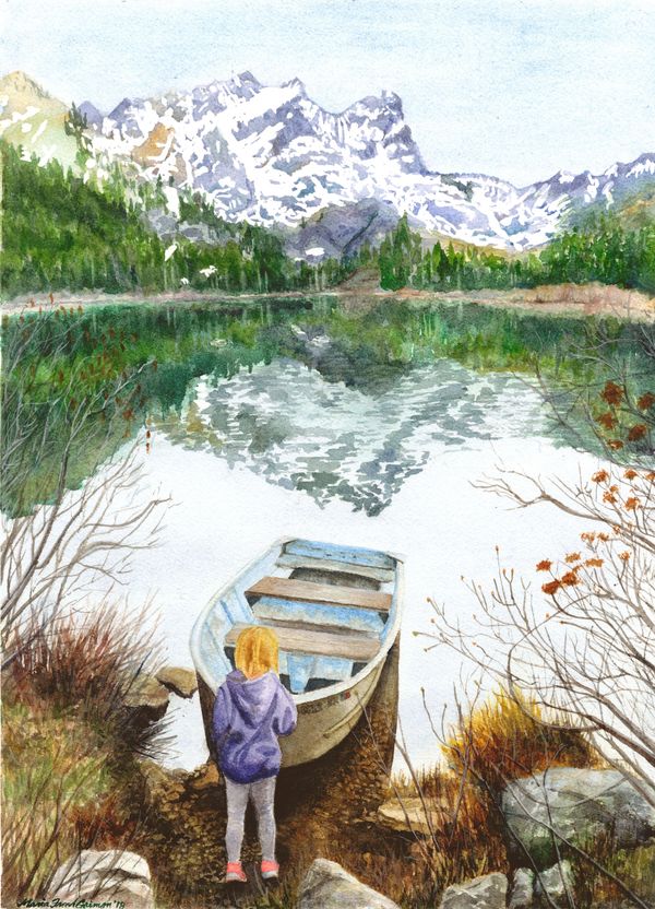 “The Sierra Buttes”, transparent watercolor by Maria Freed