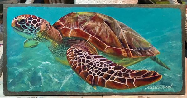 Commissioned Oil Painting on slate tile by Maria Freed