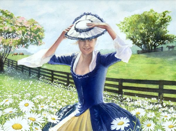 “The New Gown” watercolor by Maria Freed