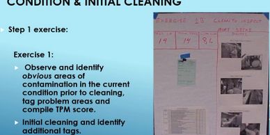 Slide on condition and initial cleaning with exercise instructions and a tagged photo display.
