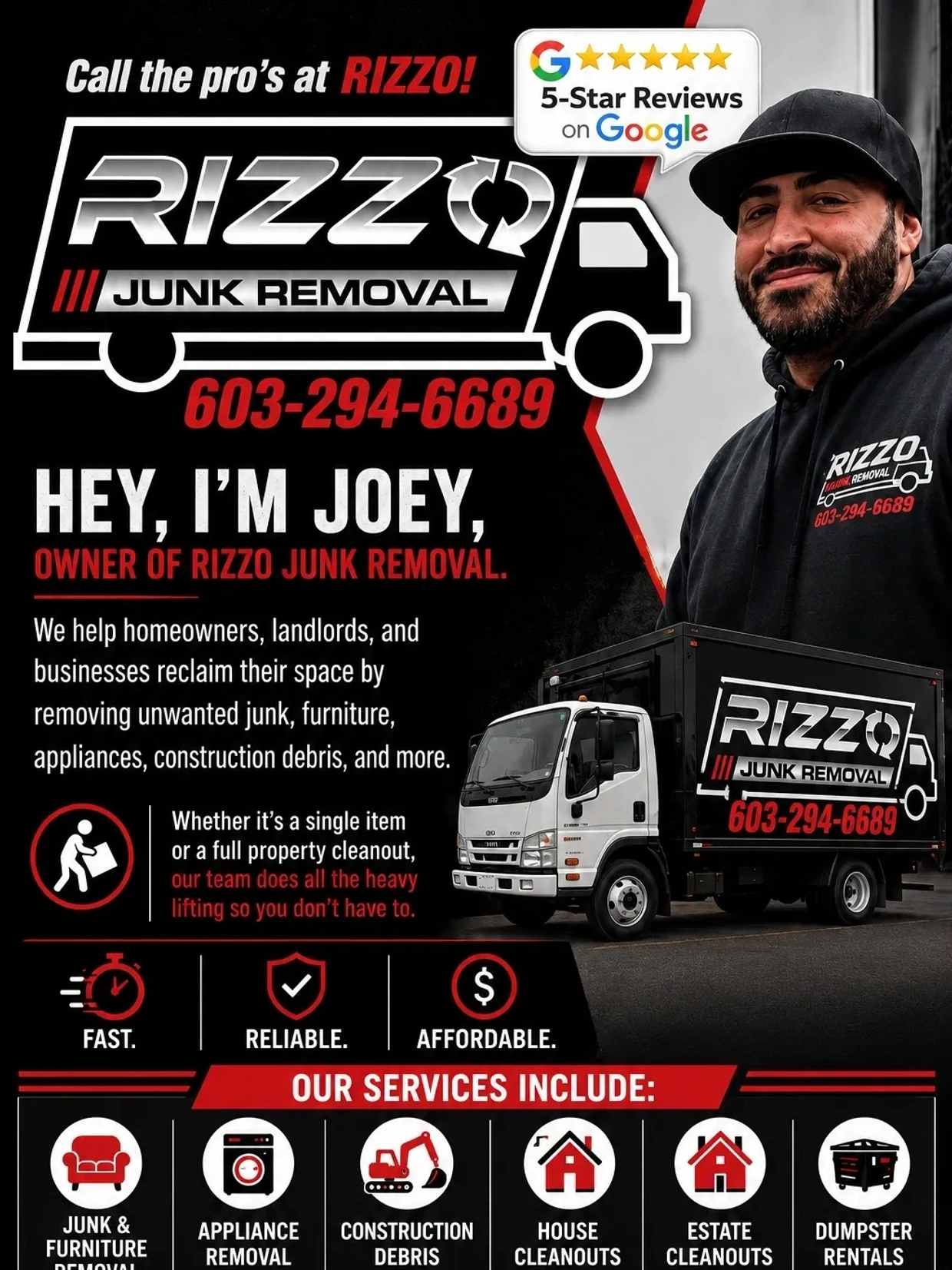 Rizzo Junk Removal offers fast, reliable, and affordable junk removal services with 5-star Google reviews.