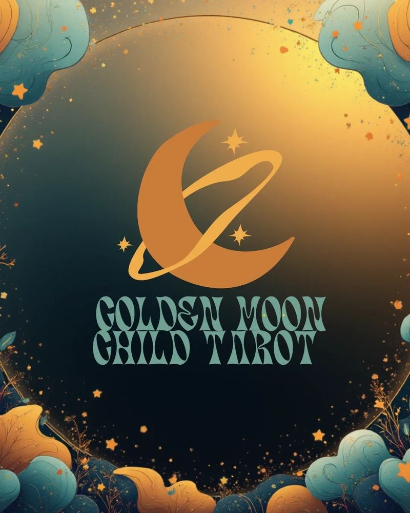 Golden Moon Child Tarot logo with celestial and mystical design elements.