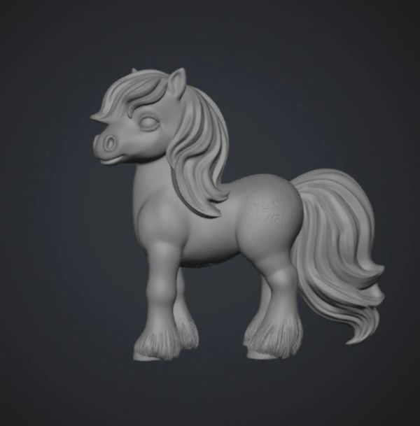 3D model of a cute pony with flowing mane and tail.