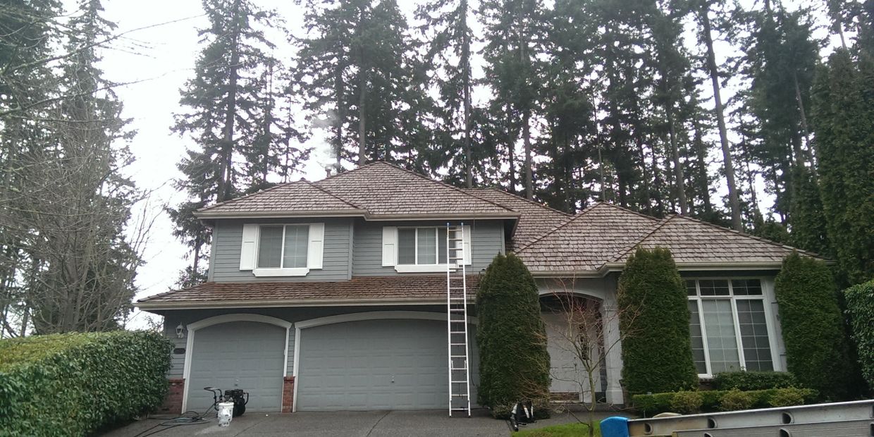 Cedar Shake Roof Cleaning Treatment & Gutter Cleaning services Residential Client We Clean Annually
