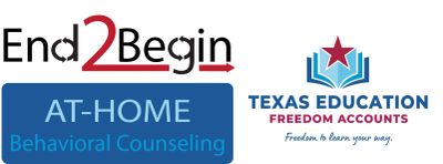 Logos for End2Begin At-Home Behavioral Counseling and Texas Education Freedom Accounts.