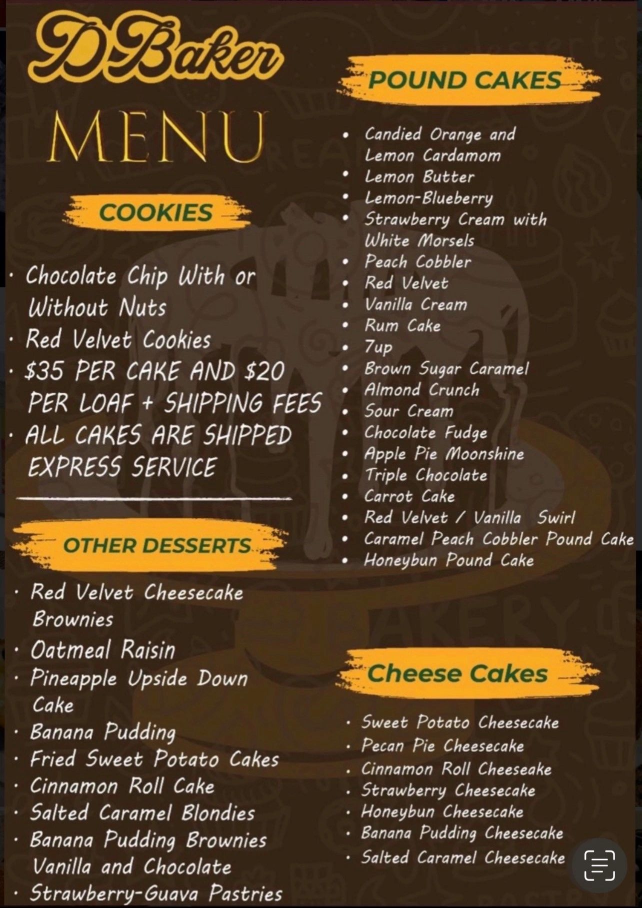 D'Baker Menu Baked Goods on FlaveryTM