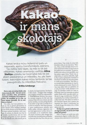Alīnas Sietiņas un kakao publikācija žurnālā citāda pasaule