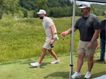 Two men playing field games