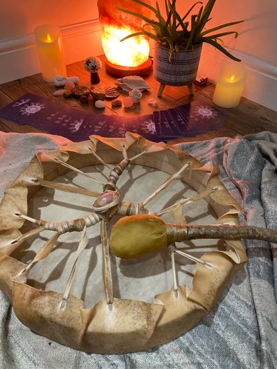 shamanic hide drum and beater