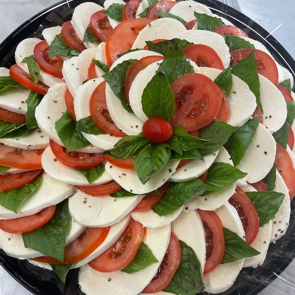 fresh mozzarella tomato basil platter for catering