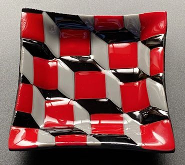 Qbert Inspired Dish Red-Black-Grey
5"W x 5"D