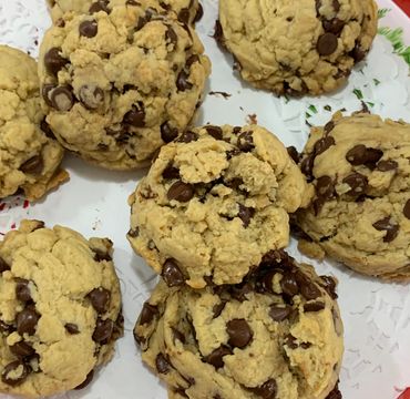 Gluten free jumbo chocolate chip cookies.