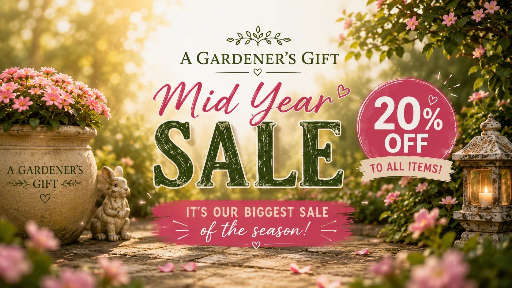 Mid year sale with 20% off on all gardener's gift items.