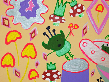 acrylic painting alien martian flowers