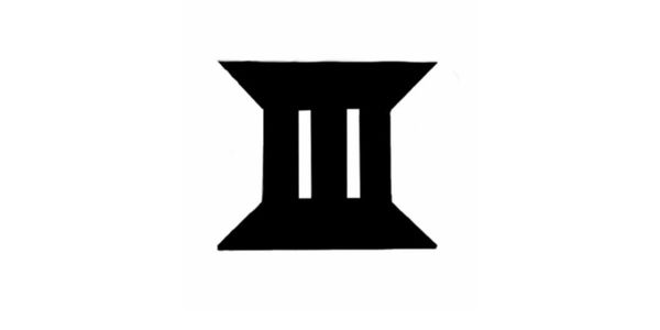 Black abstract symbol resembling the Roman numeral three on a white background.