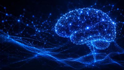 Digital glowing brain network illustration in blue.