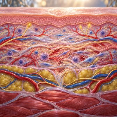 Detailed cross-section of human skin layers.