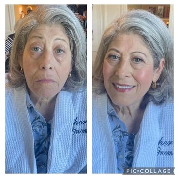 Woman’s before and after makeup look by Jacquelyn Sabella